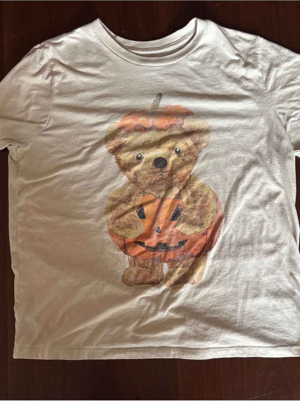 Faded Cream T-Shirt with Teddy Pumpkin Graphic